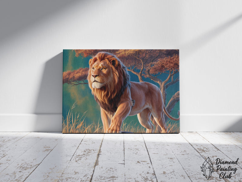 Broderie Diamant Lion Majestueux au Crépuscule