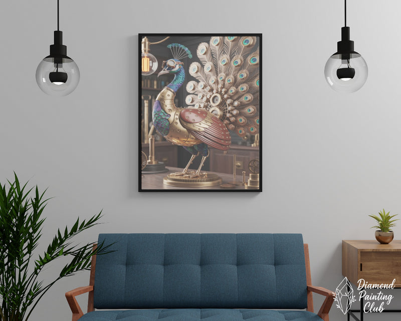 Broderie Diamant Paon Steampunk