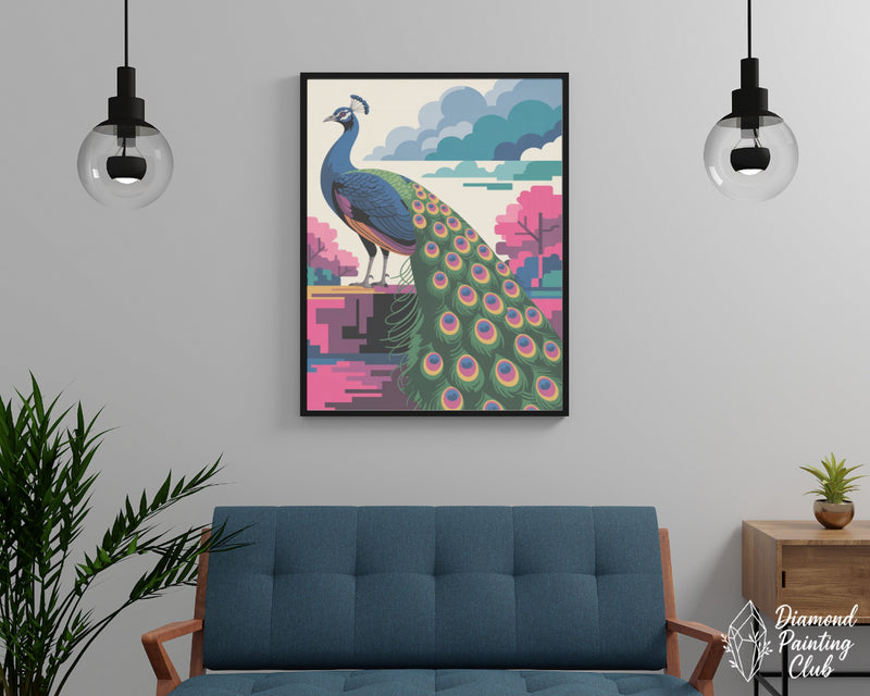 Broderie Diamant Paon Art Déco