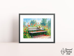Broderie Diamant Banc de Coquelicots