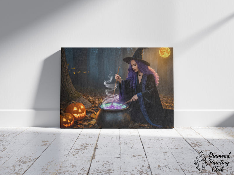 Broderie Diamant Sorcière Préparant sa Potion