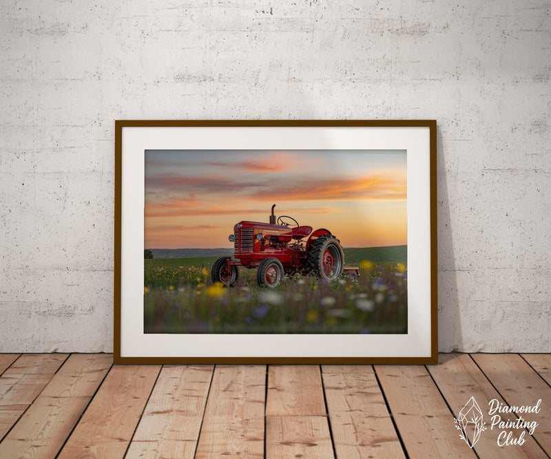 Broderie Diamant Tracteur au Crépuscule