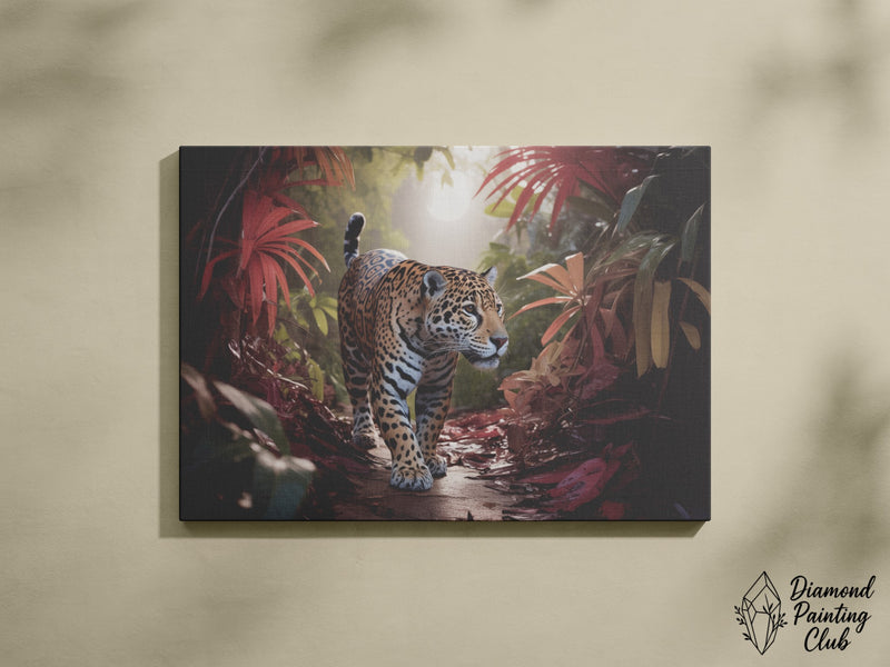 Broderie Diamant Jaguar au lever du soleil