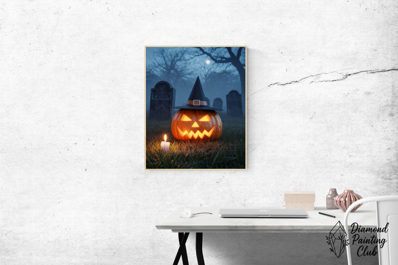 Broderie Diamant Citrouille Sorcière d'Halloween