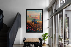Broderie Diamant Tracteur Bleu