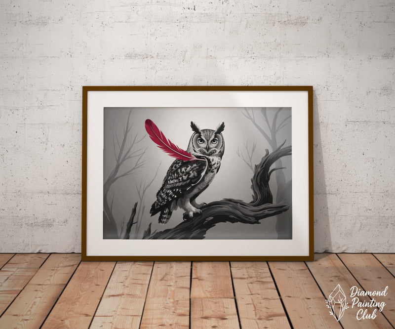 Broderie Diamant Chouette et Plume Écarlate