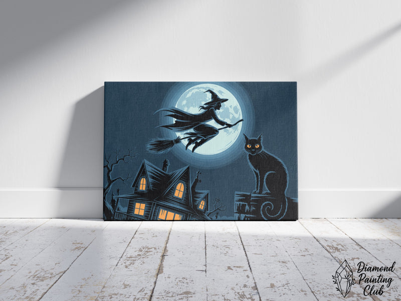 Broderie Diamant Vol de Sorcière d'Halloween