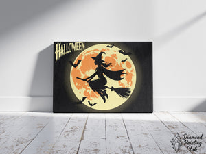 Broderie Diamant Silhouette de Sorcière d'Halloween
