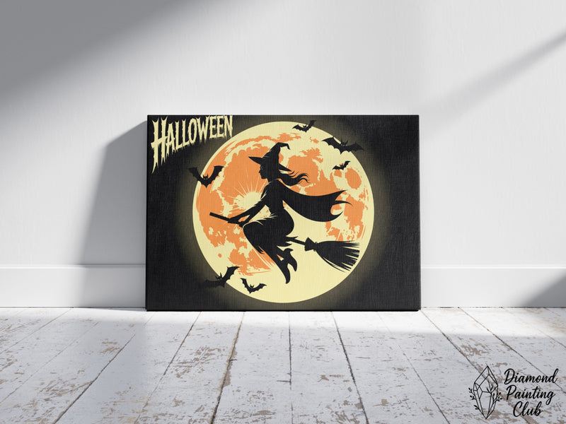 Broderie Diamant Silhouette de Sorcière d'Halloween