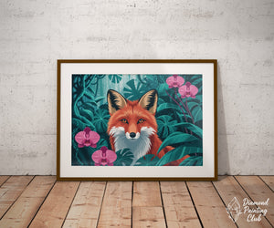 Broderie Diamant Renard Orchidée