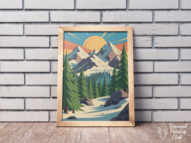 Broderie Diamant Montagne Soleil