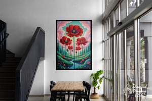 Broderie Diamant Nid et Coquelicots