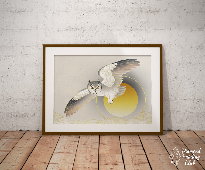 Broderie Diamant Chouette et Soleil Levant