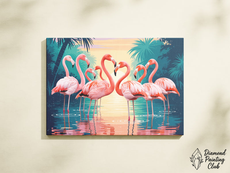 Broderie Diamant Groupe de Flamants