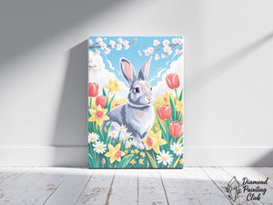 Broderie Diamant Lapin dans le Jardin