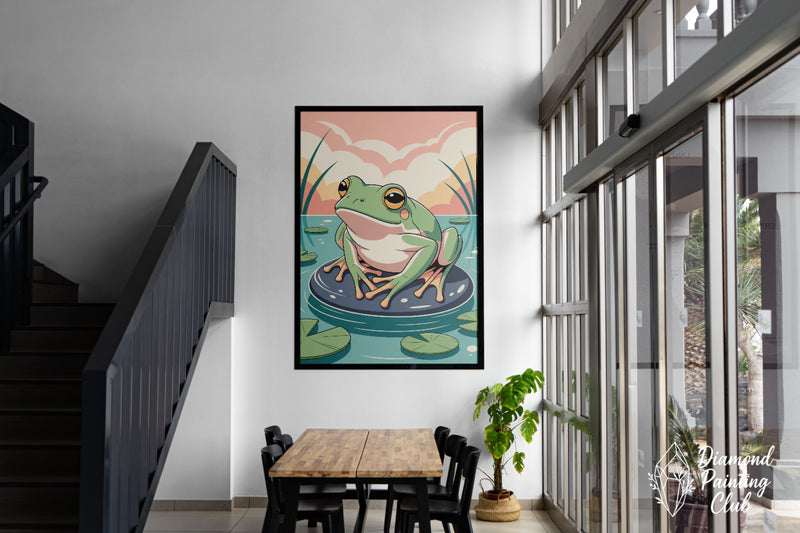 Broderie Diamant Grenouille Sur Nénuphar