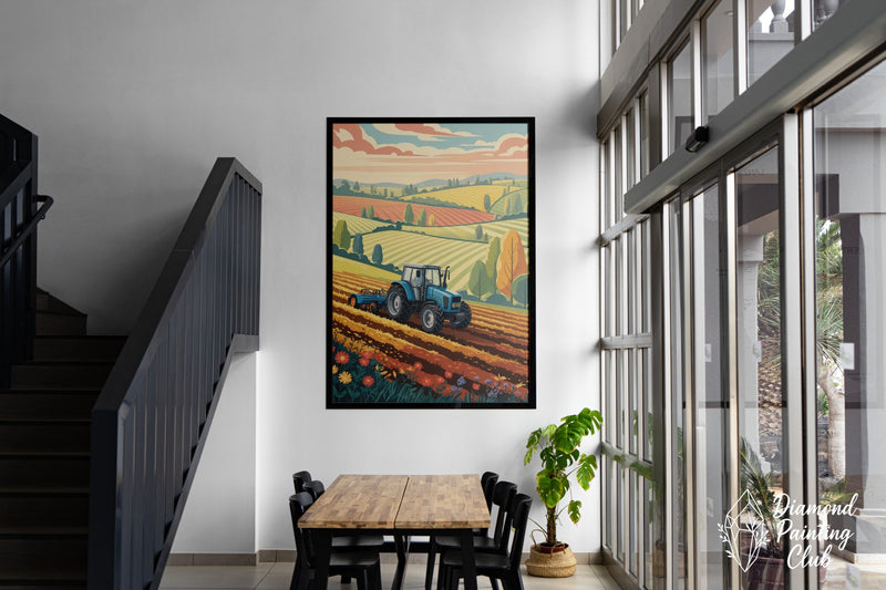 Broderie Diamant Tracteur dans les Champs