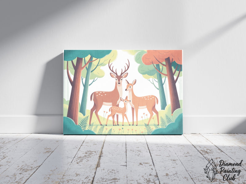 Broderie Diamant Famille de Cerfs