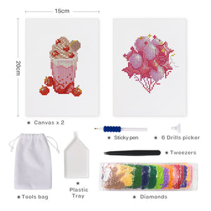Mini Diamond Painting - Milkshake & Glace Rose (2 pièces)