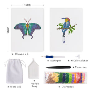 Mini Diamond Painting - Papillon Tropical & Oiseau Exotique (2 pièces)