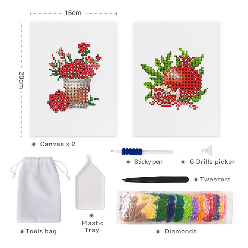 Mini Diamond Painting - Pot de Roses & Grenade (2 pièces)
