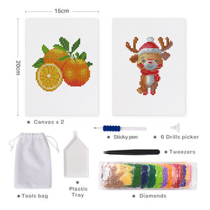 Mini Diamond Painting - Oranges & Petit Renne (2 pièces)