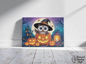 Broderie Diamant Hibou Sorcier d'Halloween