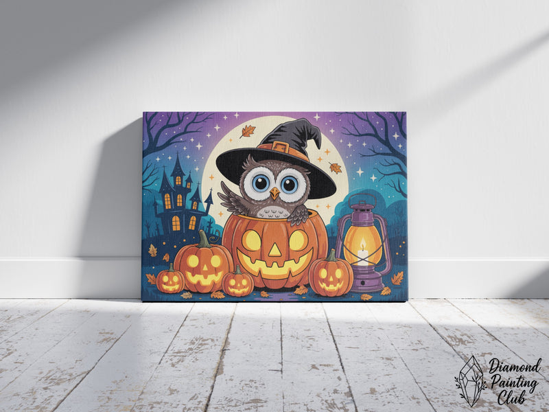Broderie Diamant Hibou Sorcier d'Halloween