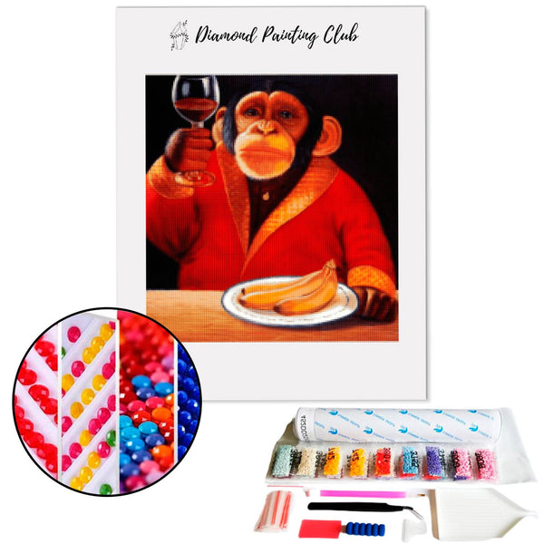 Broderie diamant Chimpanzé a table | 💎 Diamond Painting Club