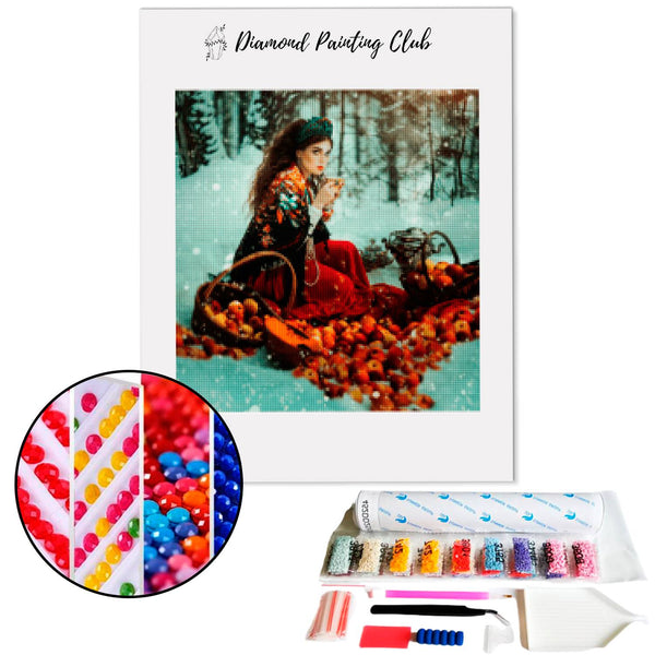 Broderie diamant Femme en hiver  | 💎 Diamond Painting Club