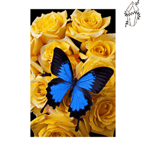 Broderie diamant Papillon Bleu & Fleurs Jaunes | 💎 Diamond Painting Club