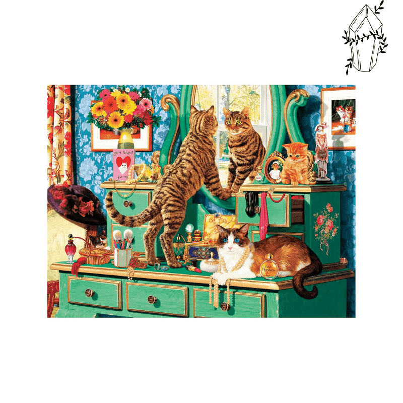 Broderie diamant Chat sur une commode | 💎 Diamond Painting Club