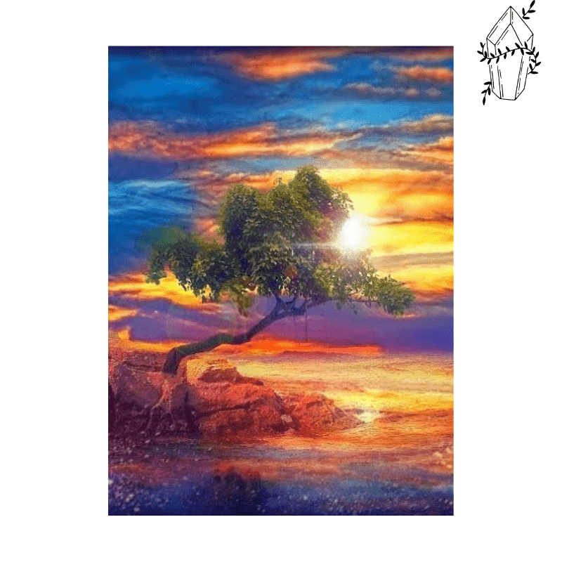 Broderie diamant Arbre au coucher de soleil | 💎 Diamond Painting Club