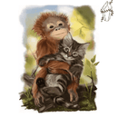 Broderie diamant Orang-outan & Chaton  | 💎 Diamond Painting Club