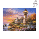 Broderie diamant Phare fleuri en bord de mer | 💎 Diamond Painting Club