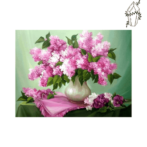Broderie diamant Vase de lilas rose et blanc  | 💎 Diamond Painting Club