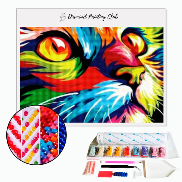Broderie diamant Chat multicolore | 💎 Diamond Painting Club