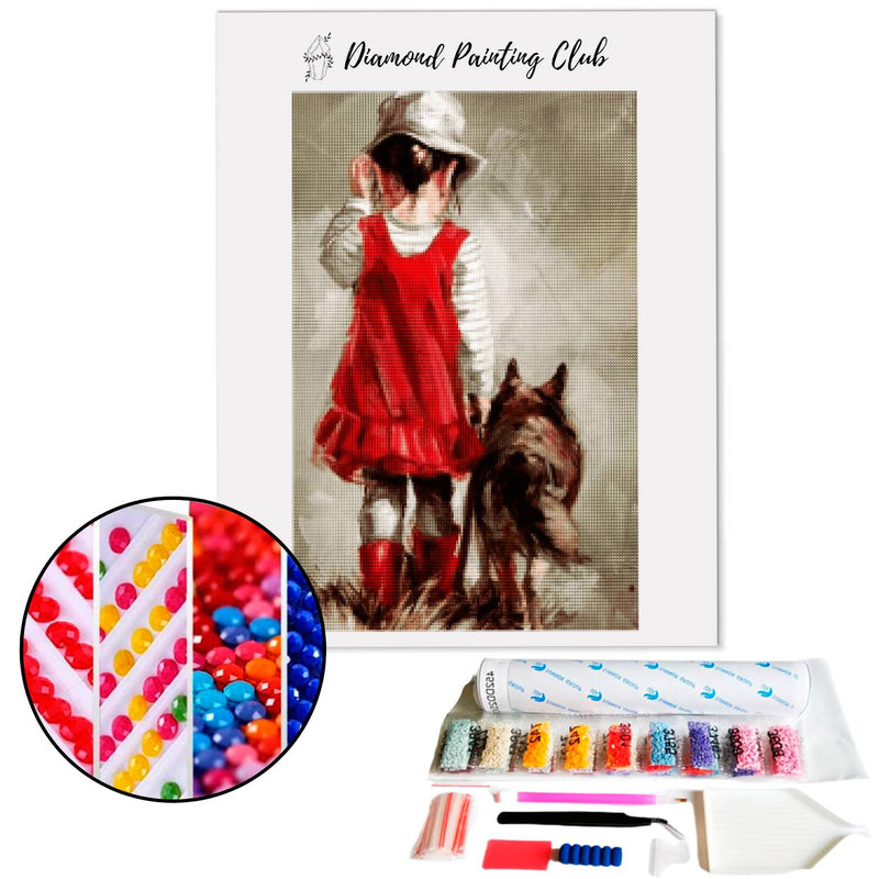 Broderie diamant Jeune fille rouge avec son chien | 💎 Diamond Painting Club