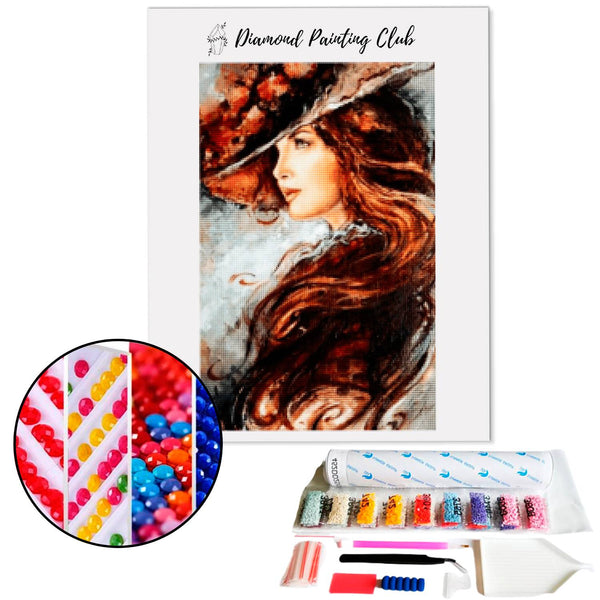 Broderie Diamant Femme au chapeau | 💎 Diamond Painting Club