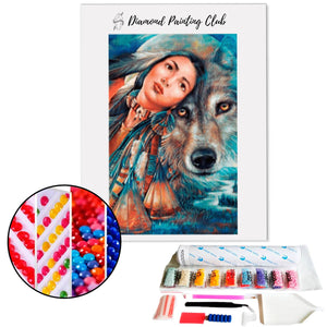 Broderie diamant Femme Apache & Loup  | 💎 Diamond Painting Club