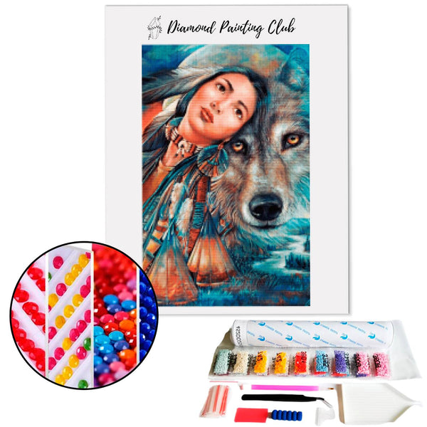 Broderie diamant Femme Apache & Loup  | 💎 Diamond Painting Club