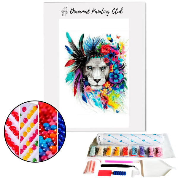 Broderie diamant Lion en fleurs | 💎 Diamond Painting Club